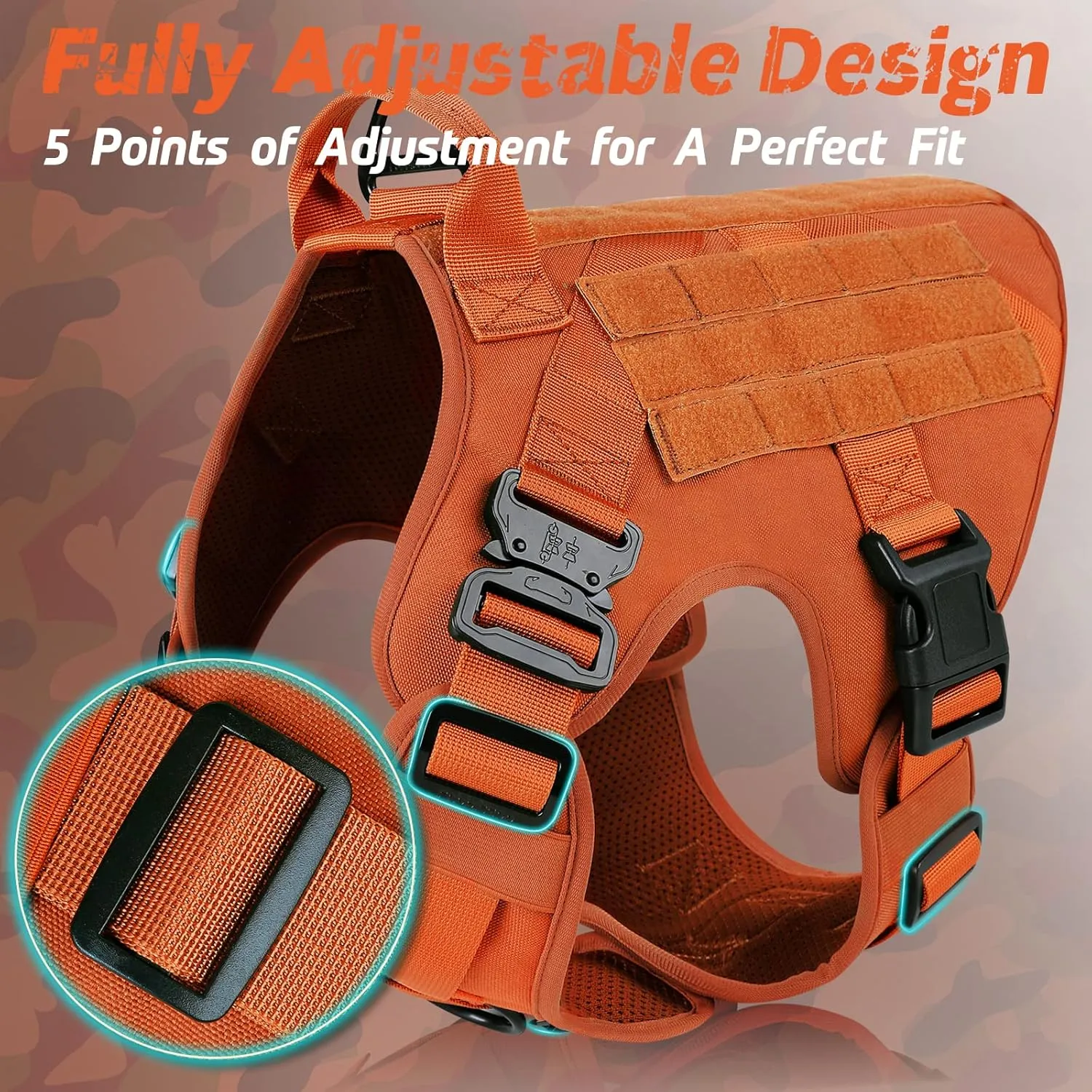 rabbitgoo Tactical Dog Harness for Large Dogs, Heavy Duty Dog Harness with Handle, No-Pull Service Dog Vest Large Breed, Adjustable Military Dog Vest Harness for Training Hunting Walking, Orange, M