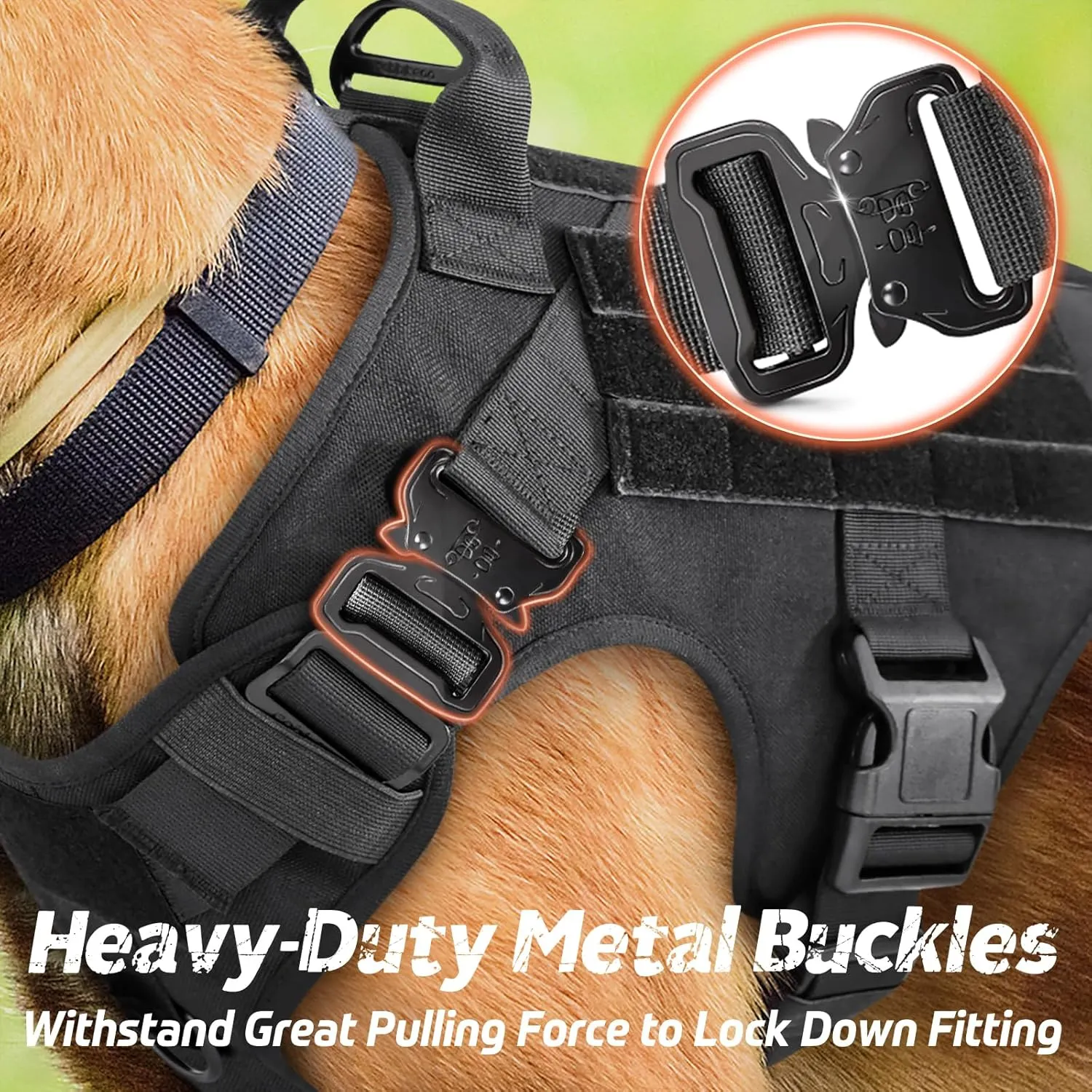rabbitgoo Tactical Dog Harness for Large, Heavy Duty Pet Harness with Handle, No-Pull Service Vest Large Breed, Adjustable Military Dog Vest for Training Hunting Walking, Black, L