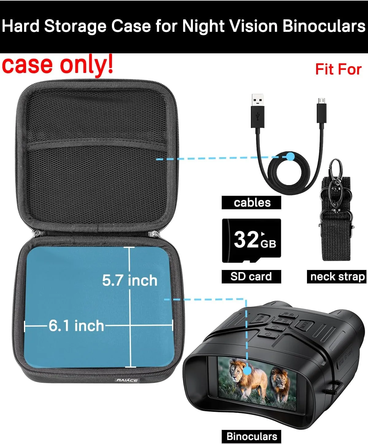RAIACE Hard Travel Storage Case Compatible with HEXEUM/for Fvtga Night Vision for Goggles, Protective Carrying Bag for Night Vision Binoculars. (case only) - Black