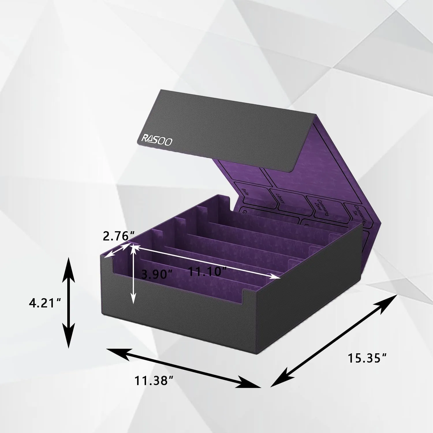 RASOO Card Deck Case for Trading Cards 4000 , 5 Rows Trading Card Storage Box with 24 Colorful Dividers and 5 Foam Stoppers, Premium Deck Box Fit for MTG, TCG (5 Black Purple Deck Box)