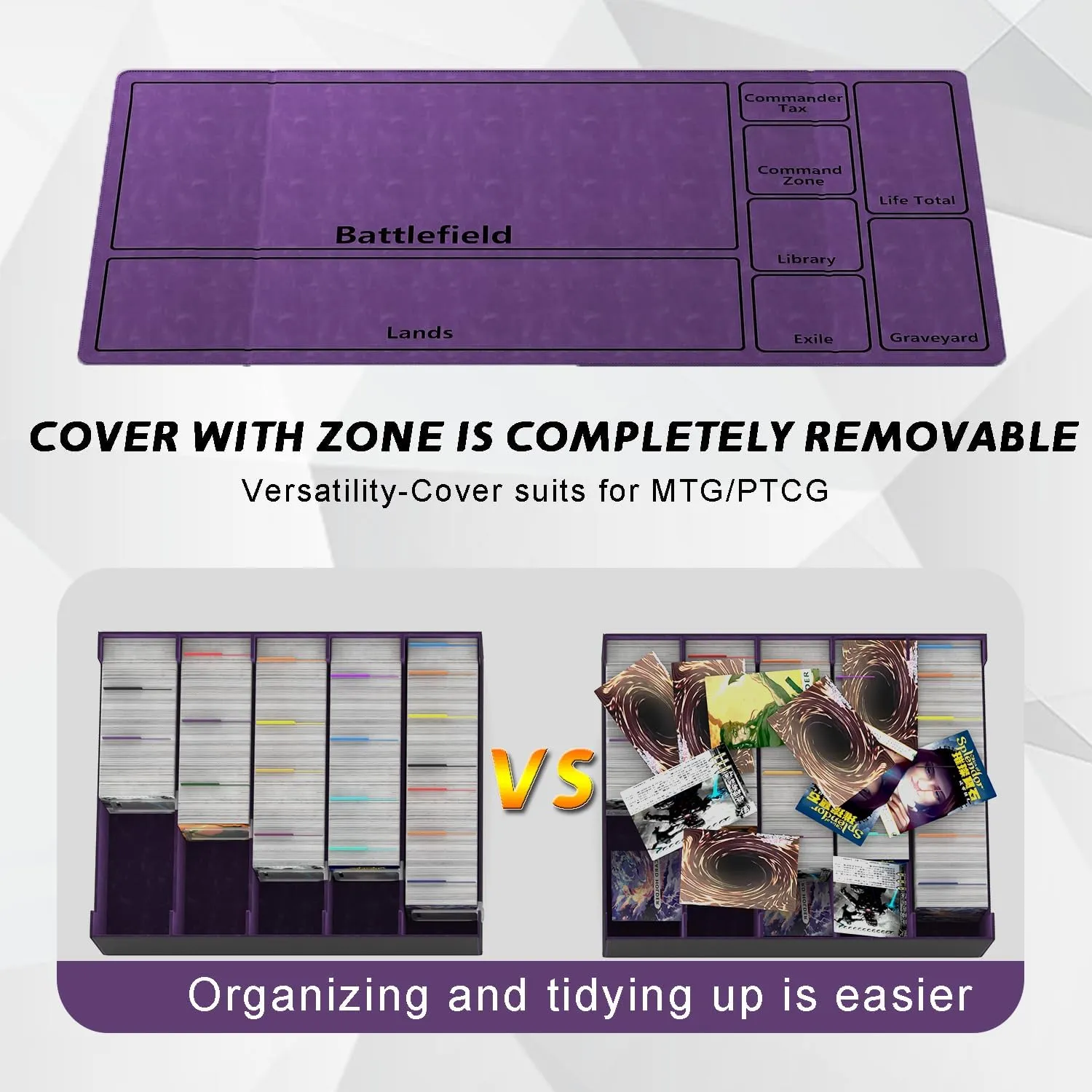 RASOO Card Deck Case for Trading Cards 4000 , 5 Rows Trading Card Storage Box with 24 Colorful Dividers and 5 Foam Stoppers, Premium Deck Box Fit for MTG, TCG (5 Black Purple Deck Box)