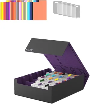 RASOO Card Deck Case for Trading Cards 4000 , 5 Rows Trading Card Storage Box with 24 Colorful Dividers and 5 Foam Stoppers, Premium Deck Box Fit for MTG, TCG (5 Black Purple Deck Box)
