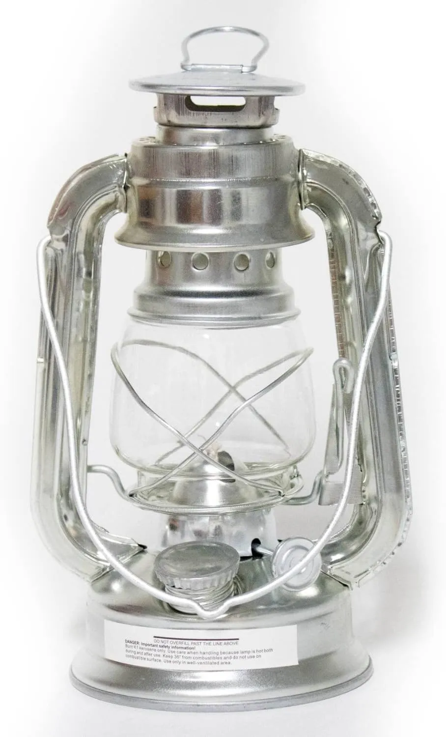Rayo Race Kerosene Outdoor Lantern - 7.5 Inch Hurricane Lamp for Camping or Home Patio Use, Silver Painted