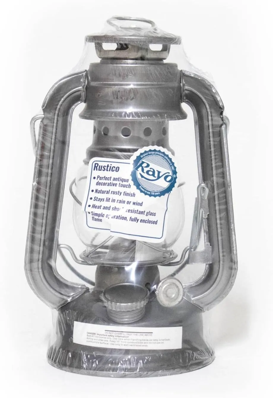 Rayo Rustico Kerosene Outdoor Lantern - 7.5 Inch Hurricane Lamp for Camping or Home Patio Use, Unpainted