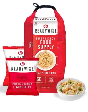 READYWISE - Ready Grab Bag, 60 Servings, Emergency Food Supply, MRE, Freeze Dried Survival Food, Meal Essentials for Camping, Hiking, & Emergencies, Individually Packaged, up to 25 year shelf life