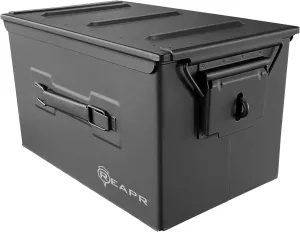 Reapr XL Ammo Box – Lockable Heavy Duty Steel Ammo Can for 9mm, 223, 50 Cal, Airtight Military Storage Case for Tools, Gear or Ammunition, Water Resistant Metal Footlocker Style Organizer