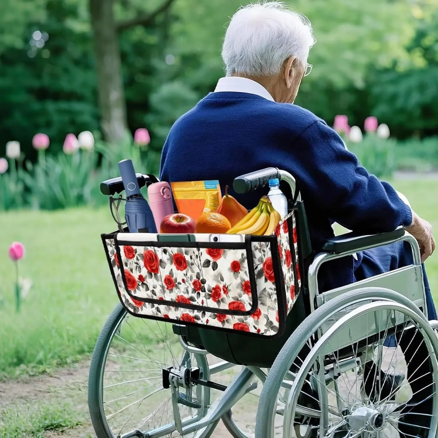 Red Rose Bag for Walker Foldable Walker Storage Bag Hand-Free Carry Storage Bag for Universal Walkers Wheelchair Basket Pouch for Elderly