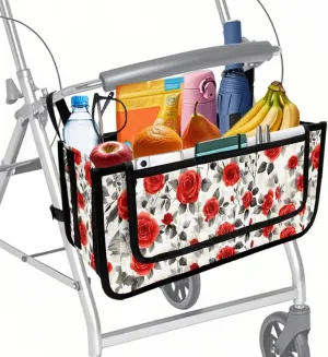 Red Rose Bag for Walker Foldable Walker Storage Bag Hand-Free Carry Storage Bag for Universal Walkers Wheelchair Basket Pouch for Elderly