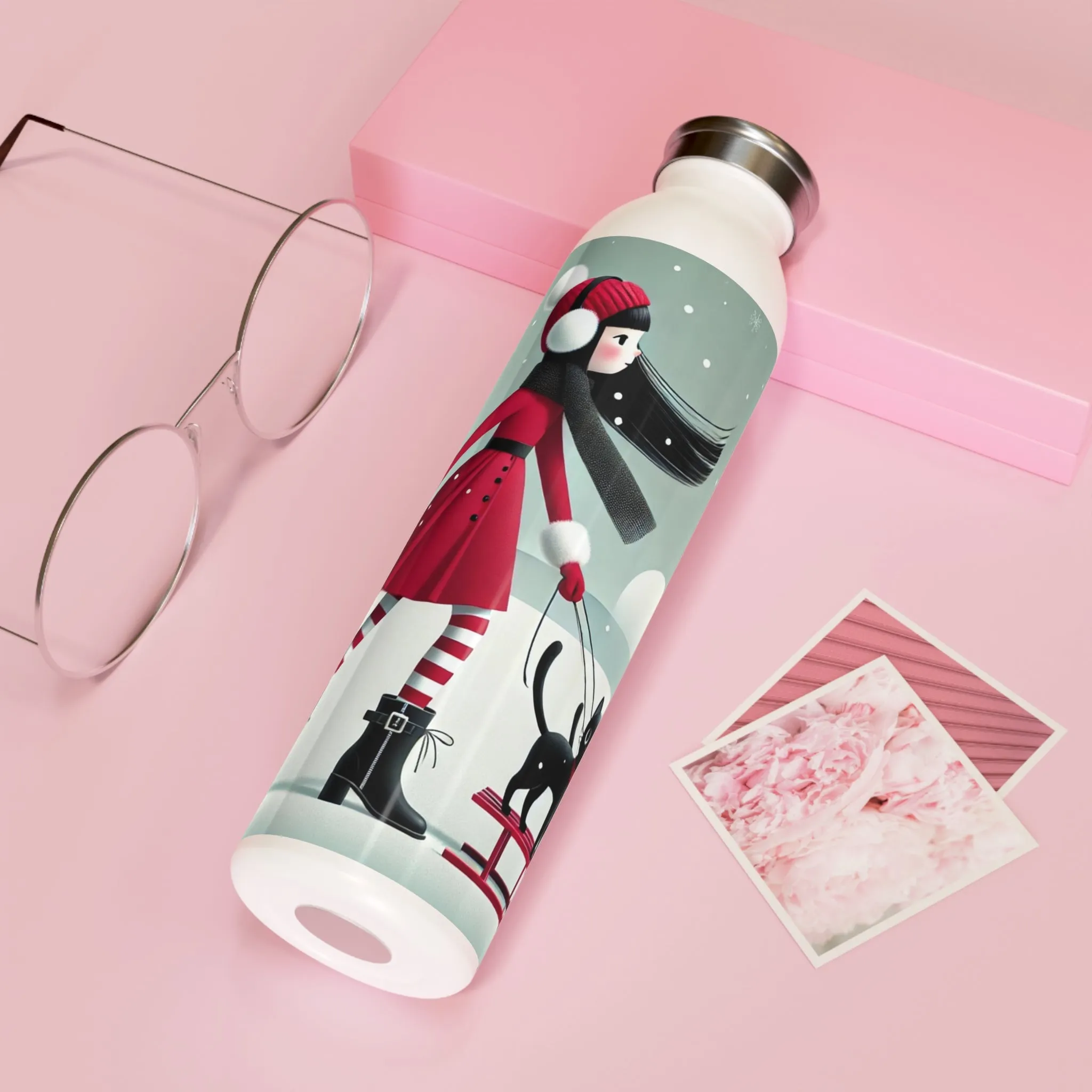 Red Sled & Curious Cats Slim Water Bottle