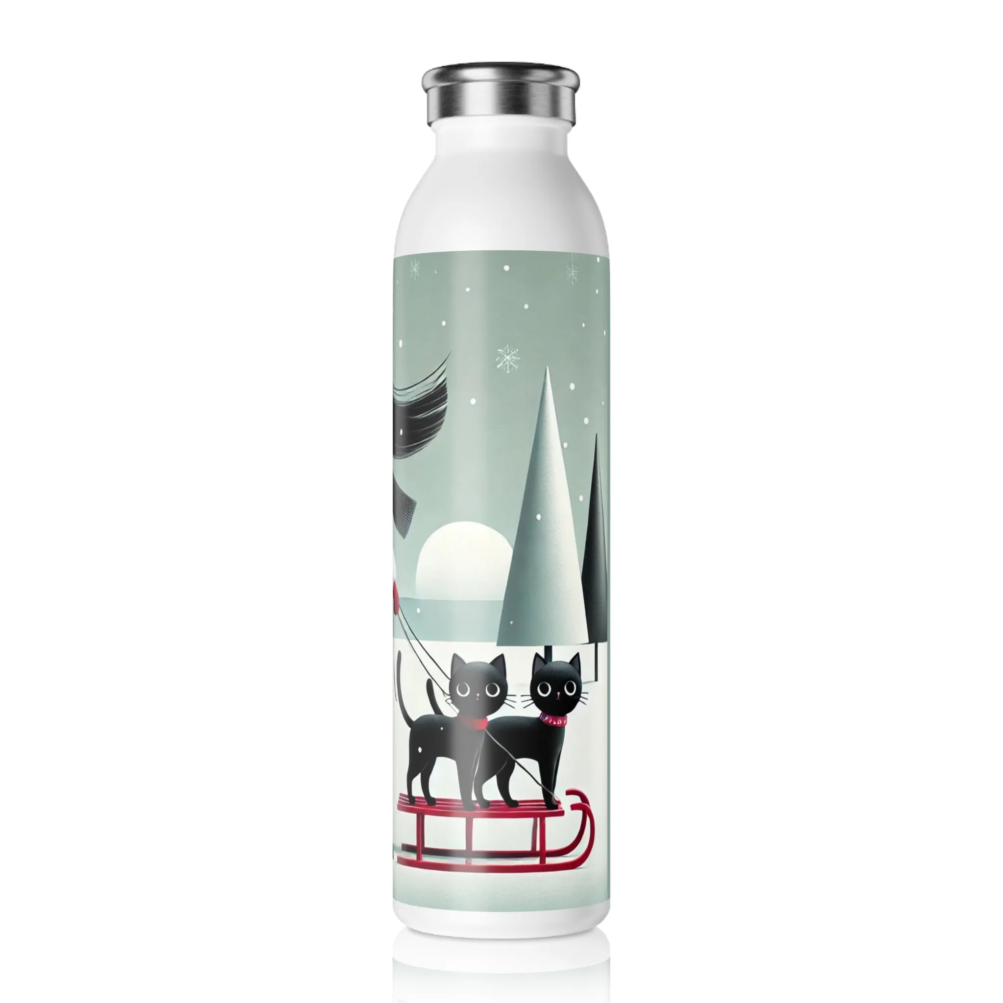 Red Sled & Curious Cats Slim Water Bottle