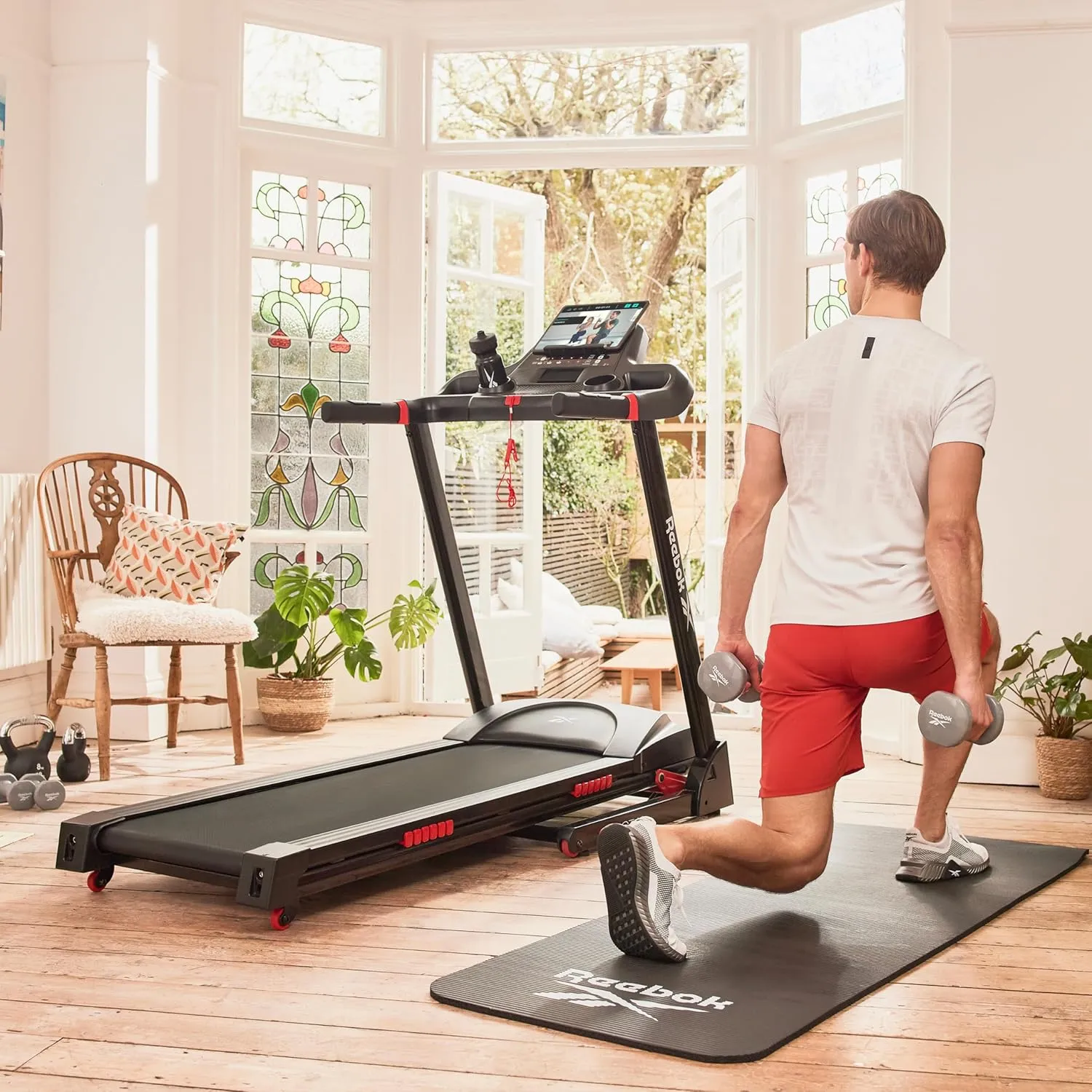 Reebok Fitness Jet 100z, Jet 300 Treadmill: Bluetooth Compatible Incline Treadmill for Home Gym Training, Foldable for Easy Storage, Hand Pulse Sensor