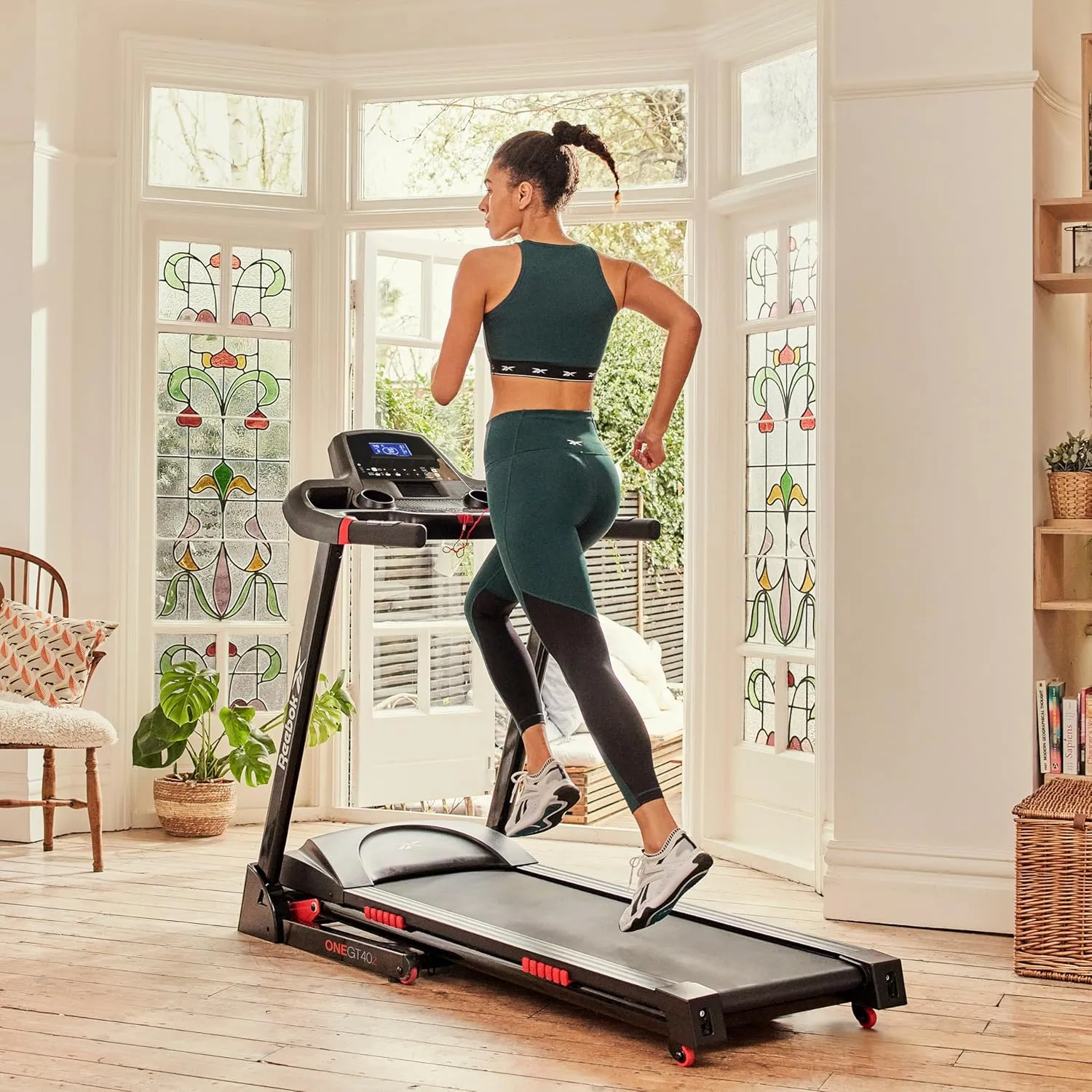 Reebok Fitness Jet 100z, Jet 300 Treadmill: Bluetooth Compatible Incline Treadmill for Home Gym Training, Foldable for Easy Storage, Hand Pulse Sensor