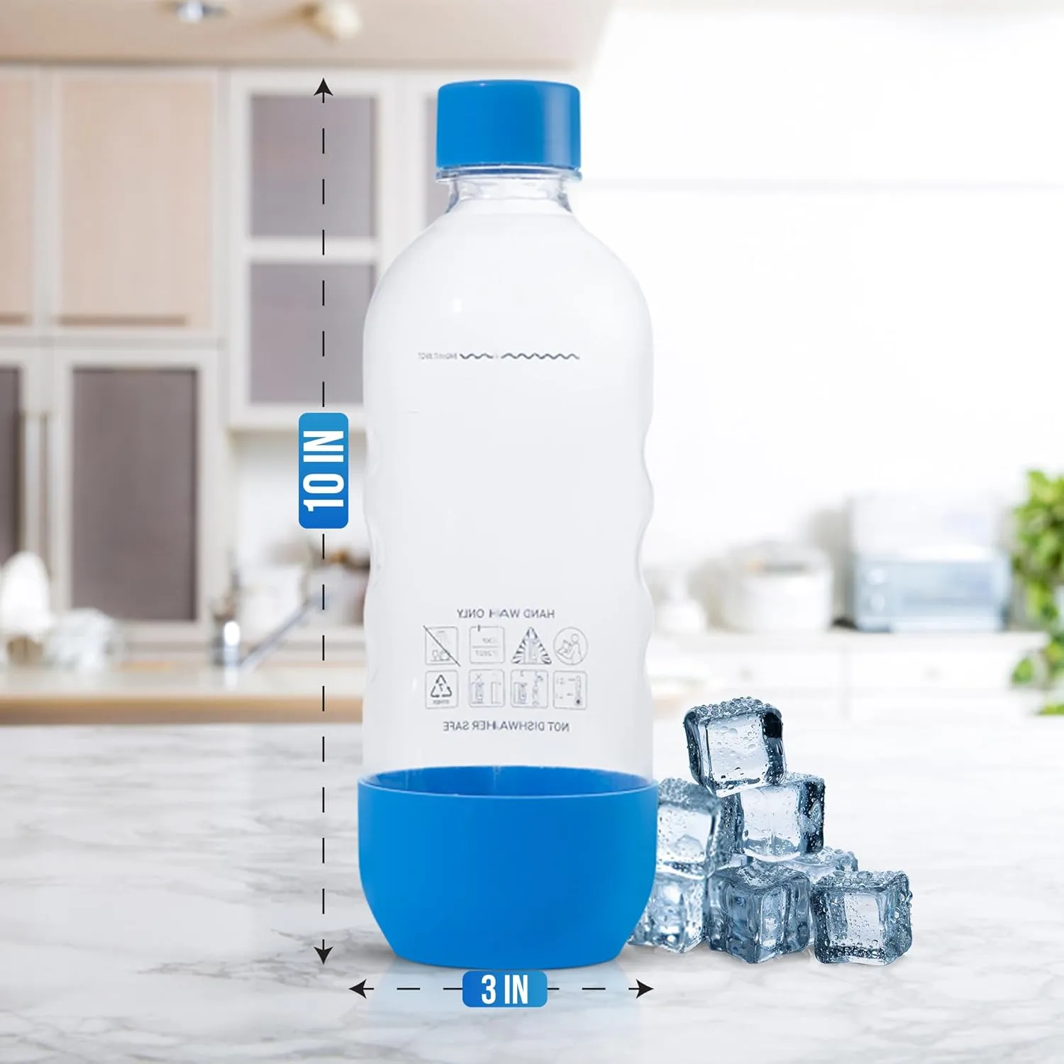 Replacement Carbonating Sparkling Water Bottles for SodaStream - 1 Liter, BPA-Free & Leak-Proof (Compatible with Fizzi, One Touch, Jet, Source, Play, Genesis, Power Models) - 3-Pack (Blue)