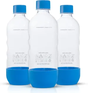 Replacement Carbonating Sparkling Water Bottles for SodaStream - 1 Liter, BPA-Free & Leak-Proof (Compatible with Fizzi, One Touch, Jet, Source, Play, Genesis, Power Models) - 3-Pack (Blue)