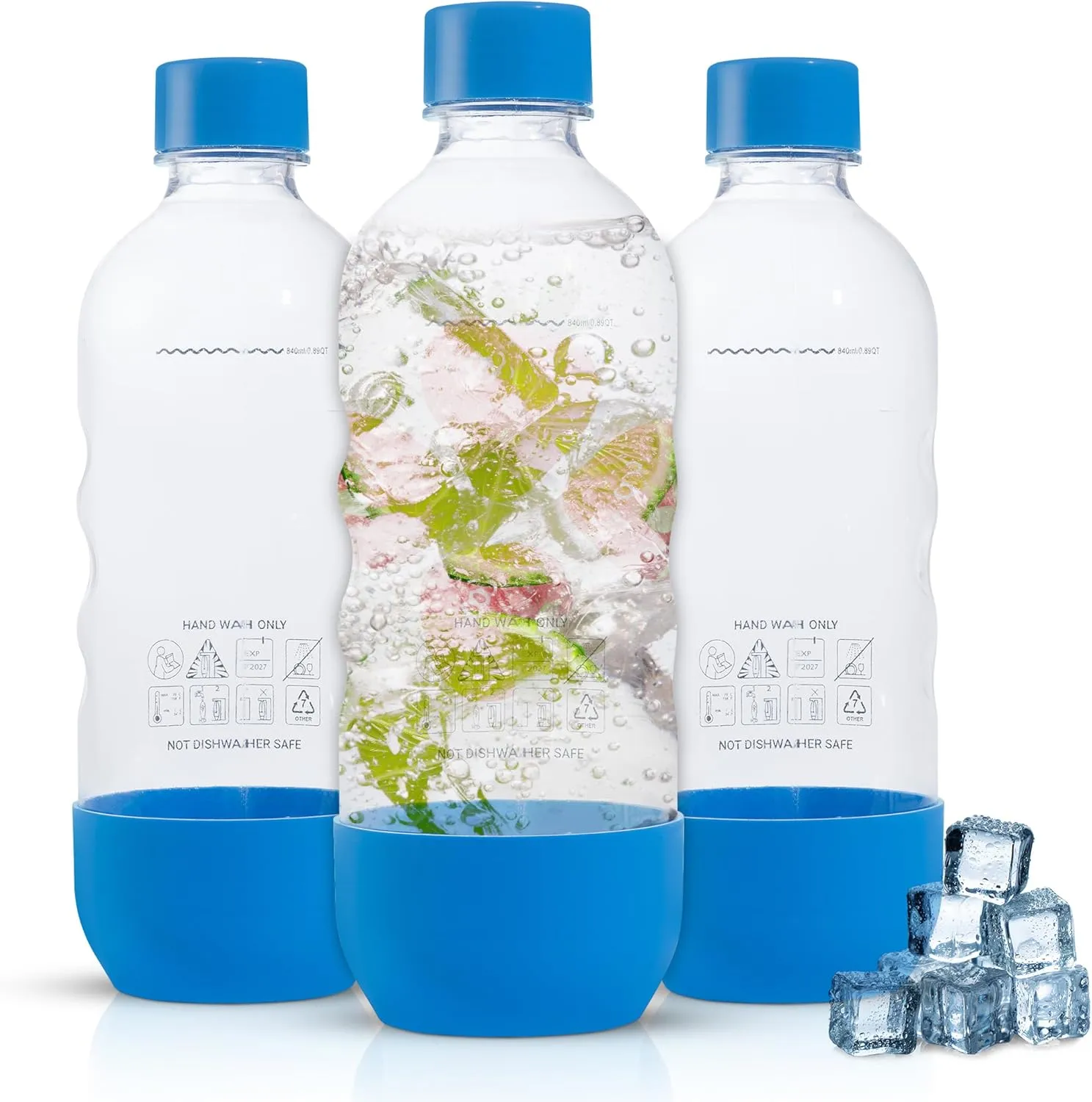 Replacement Carbonating Sparkling Water Bottles for SodaStream - 1 Liter, BPA-Free & Leak-Proof (Compatible with Fizzi, One Touch, Jet, Source, Play, Genesis, Power Models) - 3-Pack (Blue)