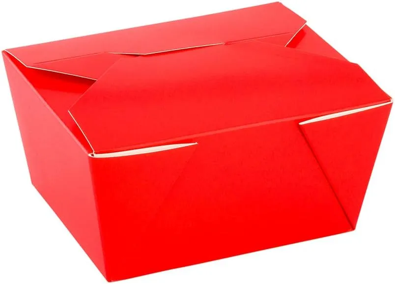 Restaurantware Bio Tek 30 Ounce Take Out Boxes 200 To Go Lunch Boxes - Tab-Lock Closure Heat-Tolerant Red Paper Disposable Lunch Boxes Greaseproof For Hot And Cold Foods