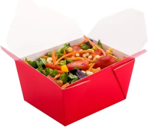 Restaurantware Bio Tek 30 Ounce Take Out Boxes 200 To Go Lunch Boxes - Tab-Lock Closure Heat-Tolerant Red Paper Disposable Lunch Boxes Greaseproof For Hot And Cold Foods