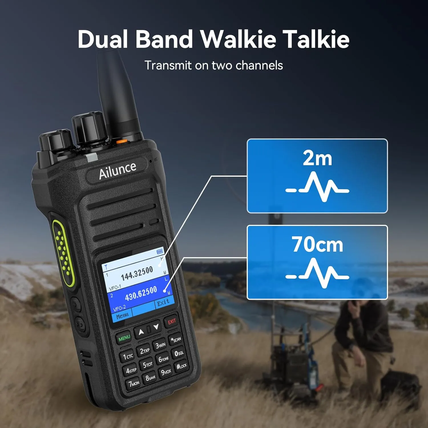 Retevis Ailunce HA1UV Handheld Ham Radio, Dual Band Radio with SMA-F Antenna, USB-C Charging, 2800mAh, IP67 Waterproof, Sub-PTT, NOAA, Long Range Walkie Talkies for Amateur(1 Pack)