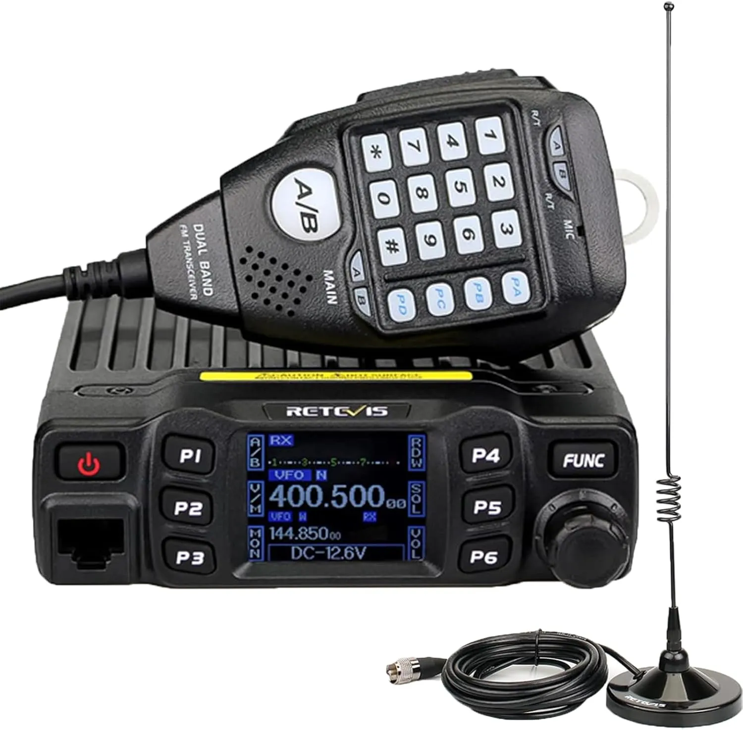 Retevis RT95 Dual Band Mobile Radio, Long Range Ham Radio with Antenna, 180 Degree Rotatable LCD Display, Mic Gain, Chirp, DTMF, 2m 70cm Mini Mobile Transceiver for RV Camping