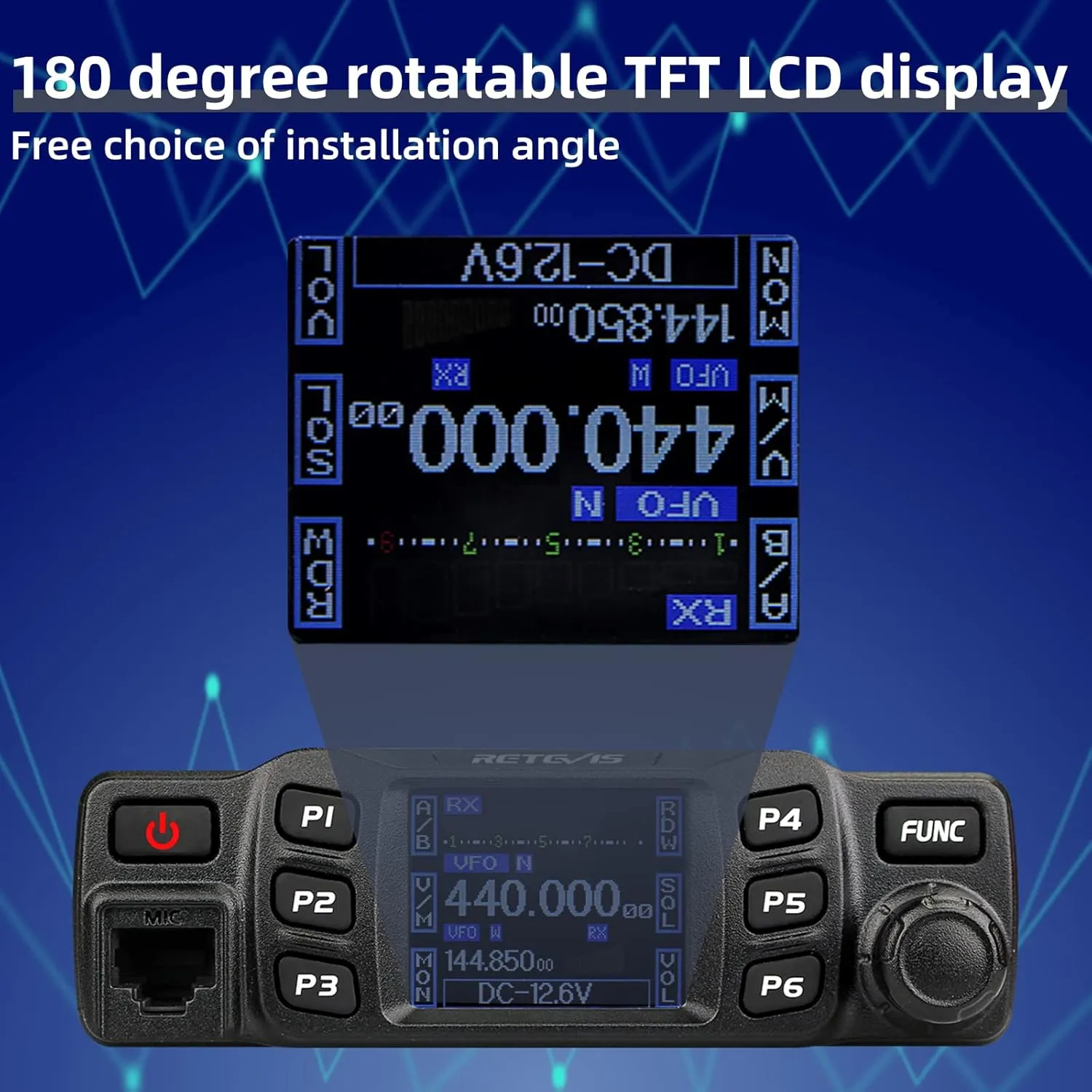 Retevis RT95 Dual Band Mobile Radio, Long Range Ham Radio with Antenna, 180 Degree Rotatable LCD Display, Mic Gain, Chirp, DTMF, 2m 70cm Mini Mobile Transceiver for RV Camping