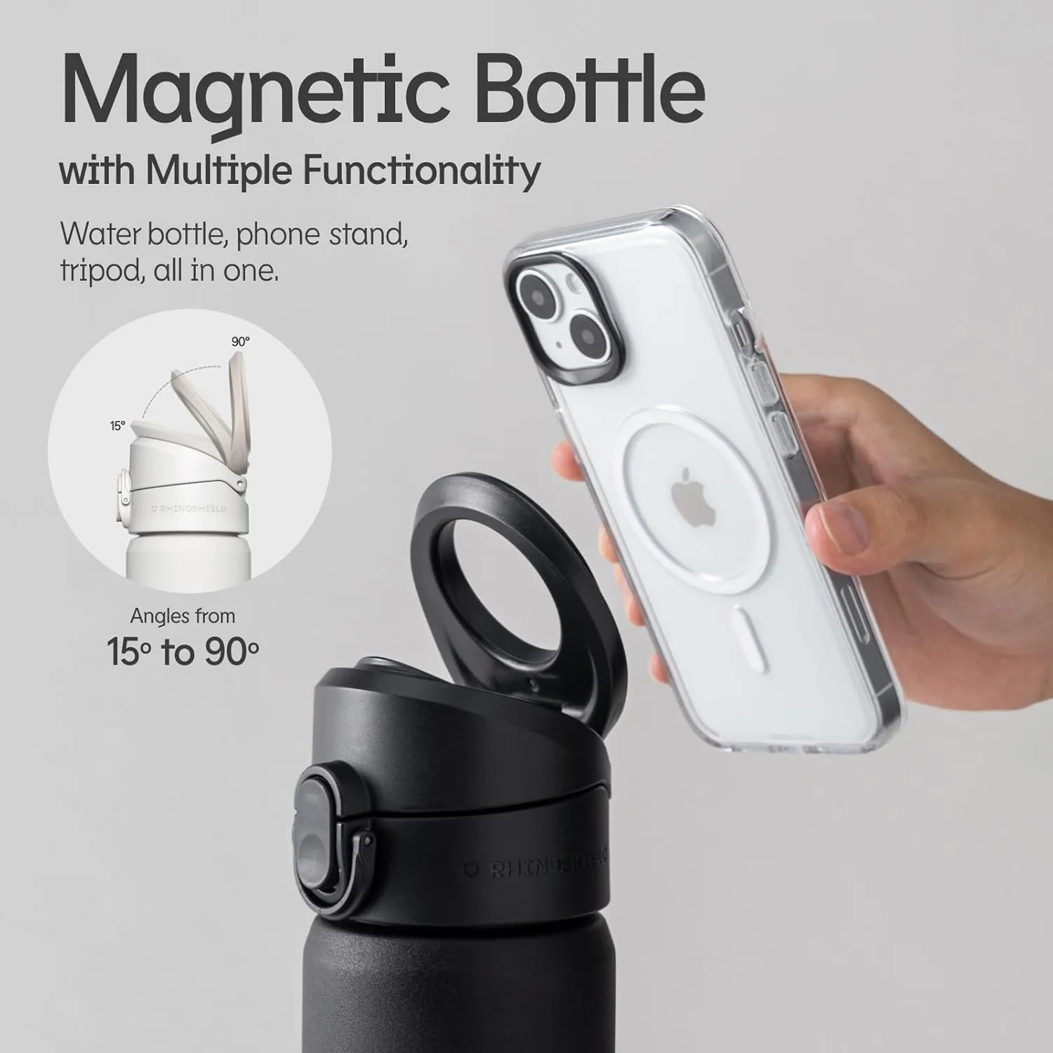RhinoShield AquaStand Magnetic Bottle 27oz | Tritan Water Bottle with Straw Lid, Sport Bottle, with MagSafe Handle, Adjustable Tripod, Leak Proof, Lightweight - [JUST DRINK IT!]