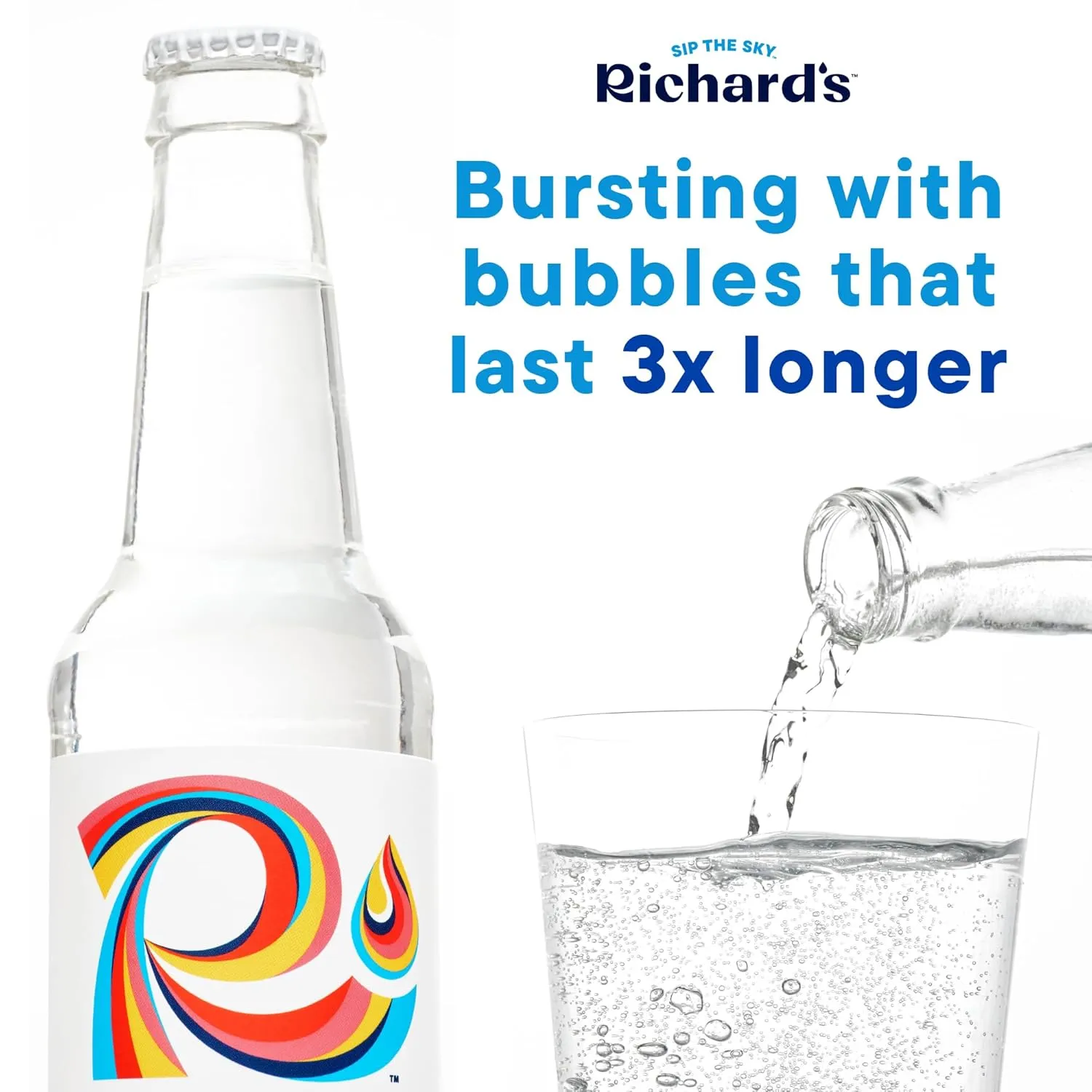 Richard's Rainwater Sparkling Water (12 fl oz Glass Bottles, 12-Pack), Long Lasting Bubbles, Renewable Refreshing Carbonated Rain Water