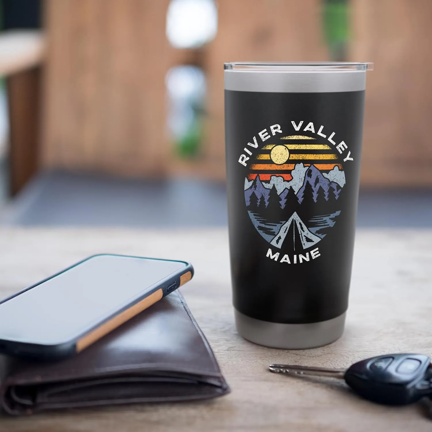 River Valley Maine Mountains Vacation Camping Souvenir Stainless Steel Insulated Tumbler