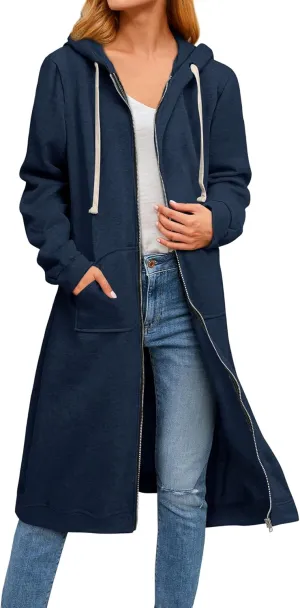 RMCMS Womens Casual Pockets Zip Up Hoodies Tunic Sweatshirt Long Hoodie Jacket Coat Hooded Outwear