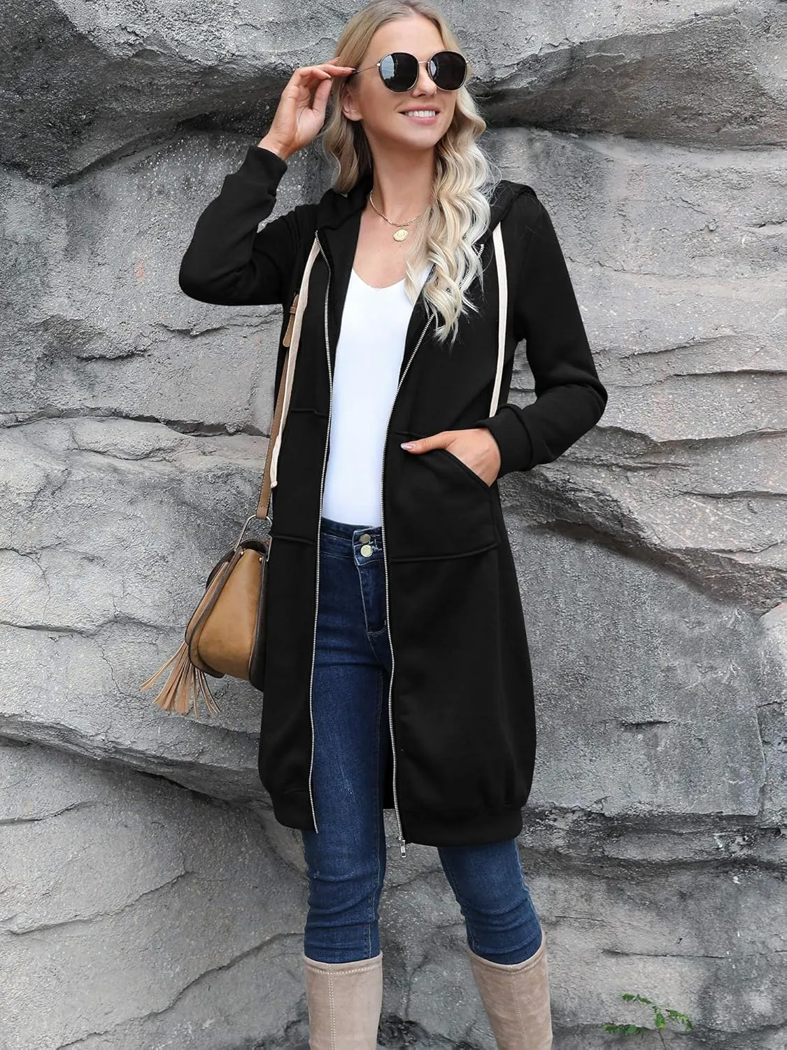 RMCMS Womens Casual Pockets Zip Up Hoodies Tunic Sweatshirt Long Hoodie Jacket Coat Hooded Outwear