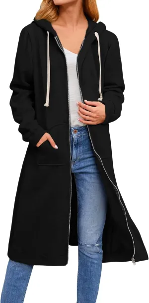 RMCMS Womens Casual Pockets Zip Up Hoodies Tunic Sweatshirt Long Hoodie Jacket Coat Hooded Outwear