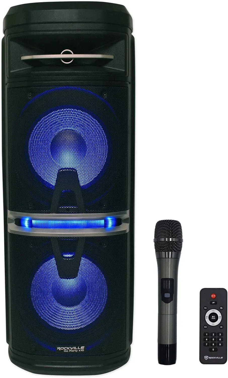 RockvilIe Go Party X10 Dual 10" Rechargeable Bluetooth Speaker Wireless Mic
