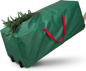 Rolling Christmas Tree Storage Bag - Storage for 7.5-Foot Christmas tree bag, Durable Handles and Wheels - Large Christmas Tree Box Heavy Duty Xmas Storage Container (Green, 7.5FT)