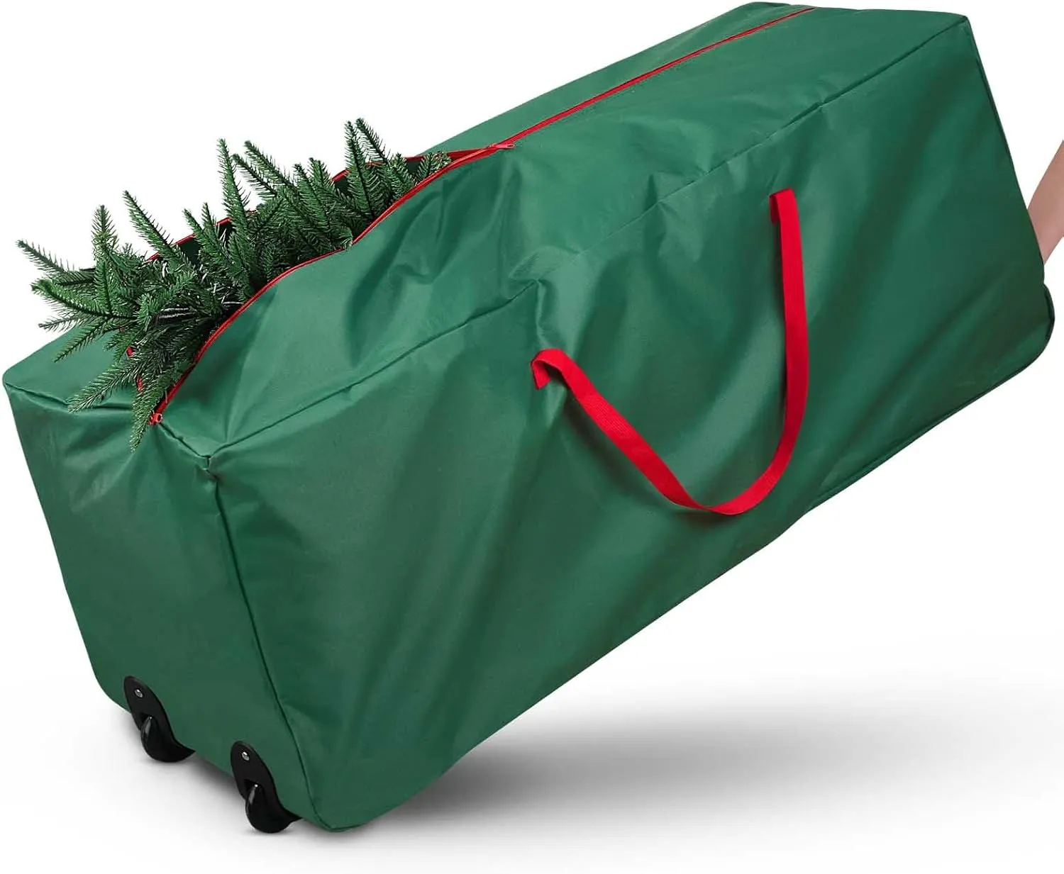 Rolling Christmas Tree Storage Bag - Storage for 7.5-Foot Christmas tree bag, Durable Handles and Wheels - Large Christmas Tree Box Heavy Duty Xmas Storage Container (Green, 7.5FT)