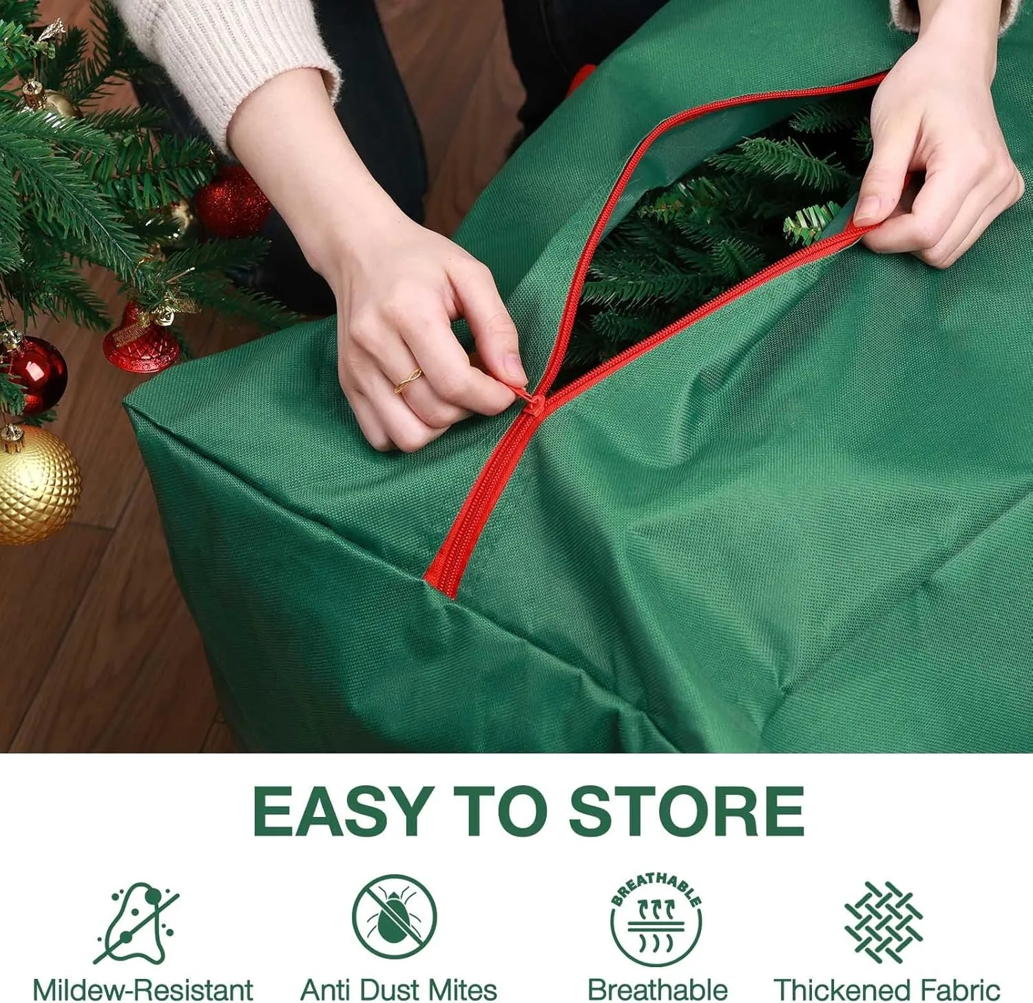 Rolling Christmas Tree Storage Bag - Storage for 7.5-Foot Christmas tree bag, Durable Handles and Wheels - Large Christmas Tree Box Heavy Duty Xmas Storage Container (Green, 7.5FT)