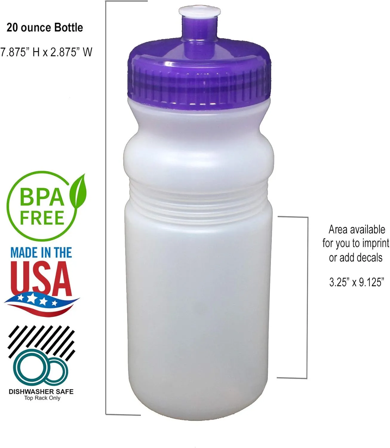 Rolling Sands 20 Ounce Sports Water Bottles 100 Pack, BPA-Free, Made in USA, Dishwasher Safe
