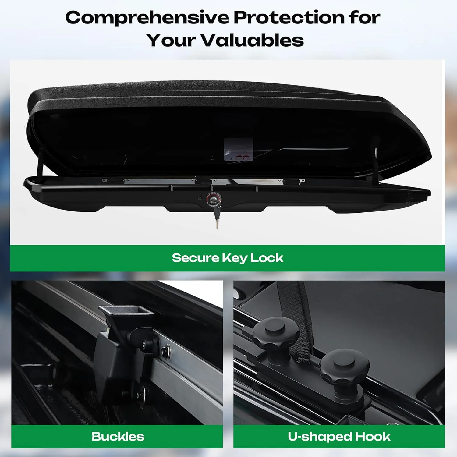 Rooftop Cargo Carrier 15 Cubic Feet Cargo Box for Car Storage, Large Roof Rack Cargo Carrier Dual Side Opening Hard Shell Weatherproof Storage Boxes - 110LBS Capacity Matte Black