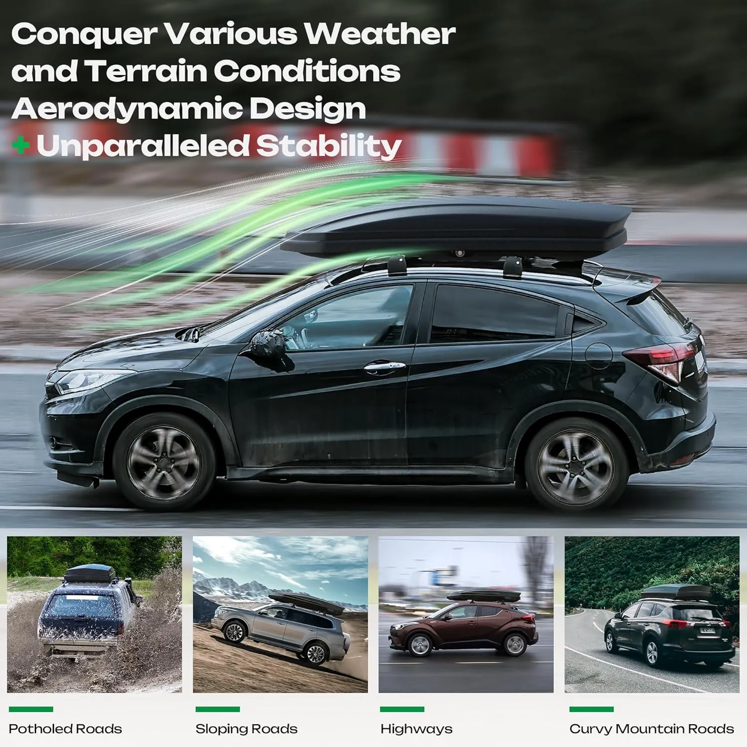 Rooftop Cargo Carrier 15 Cubic Feet Cargo Box for Car Storage, Large Roof Rack Cargo Carrier Dual Side Opening Hard Shell Weatherproof Storage Boxes - 110LBS Capacity Matte Black