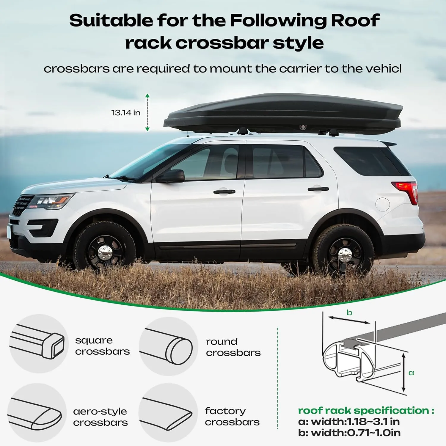 Rooftop Cargo Carrier 15 Cubic Feet Cargo Box for Car Storage, Large Roof Rack Cargo Carrier Dual Side Opening Hard Shell Weatherproof Storage Boxes - 110LBS Capacity Matte Black