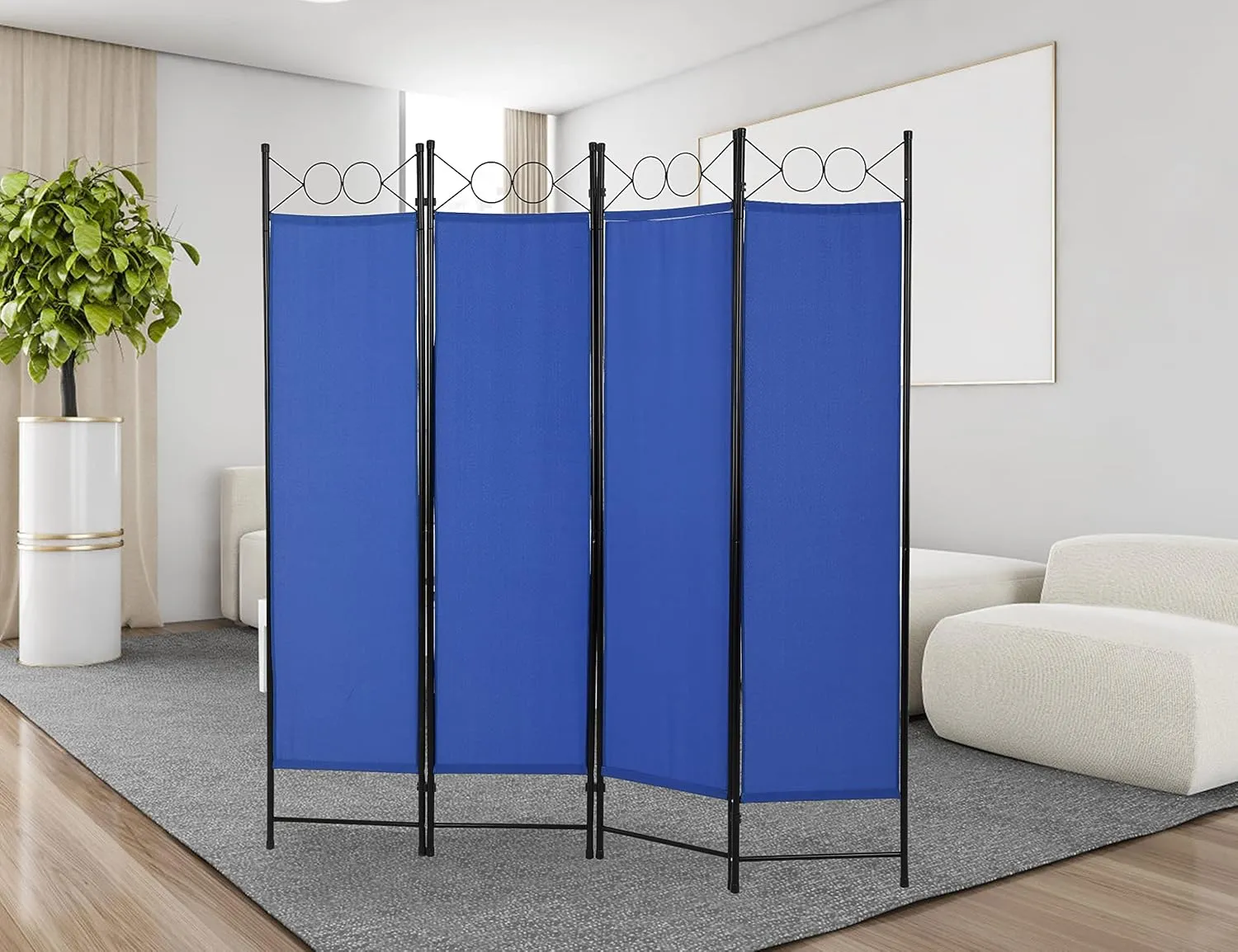 Room Divider 4 Panel, 6FT Room Dividers and Folding Privacy Screens, Freestanding Room Dividers with Steel Frame for Home Office Dorm Hotel Separation, Portable Wall Divider for Room Separation