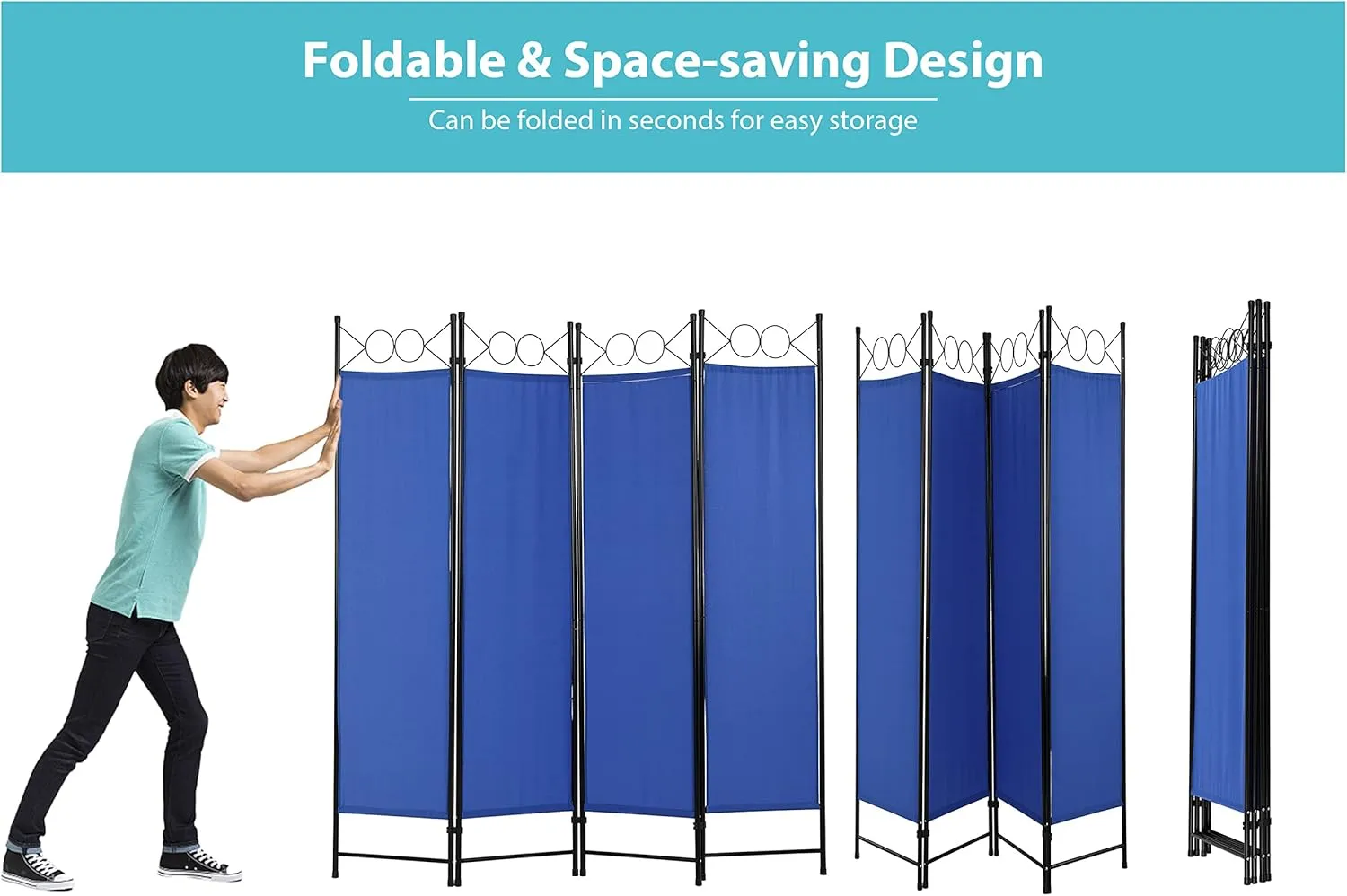 Room Divider 4 Panel, 6FT Room Dividers and Folding Privacy Screens, Freestanding Room Dividers with Steel Frame for Home Office Dorm Hotel Separation, Portable Wall Divider for Room Separation