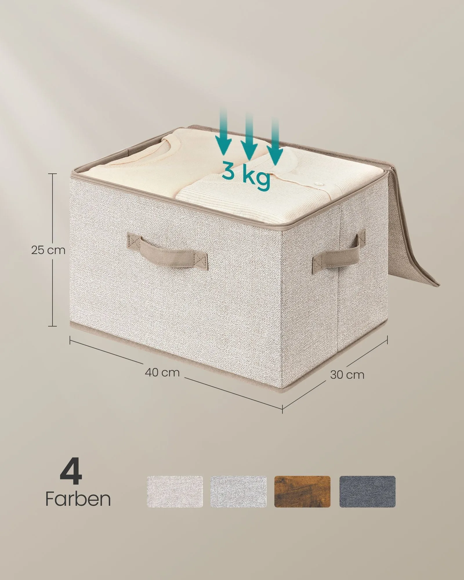Rootz 3 Pack Storage Box Set - Sand Beige - Cardboard Organizer - Non-Woven Fabric - Lightweight - 40cm x 30cm x 25cm