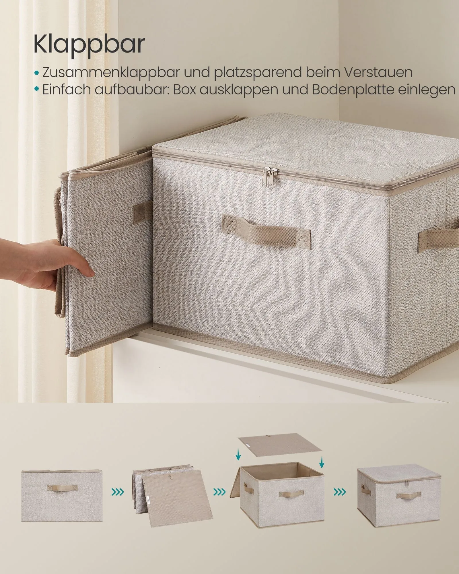 Rootz 3 Pack Storage Box Set - Sand Beige - Cardboard Organizer - Non-Woven Fabric - Lightweight - 40cm x 30cm x 25cm