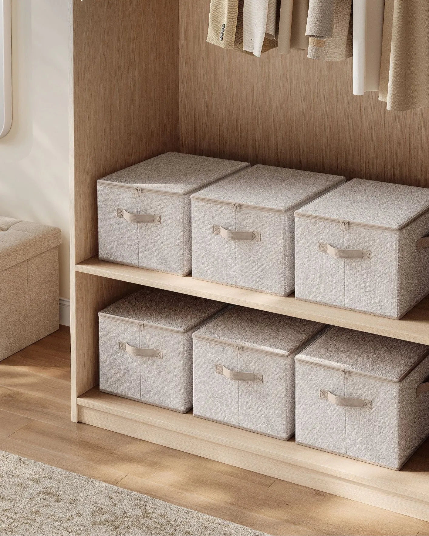 Rootz 3 Pack Storage Box Set - Sand Beige - Cardboard Organizer - Non-Woven Fabric - Lightweight - 40cm x 30cm x 25cm