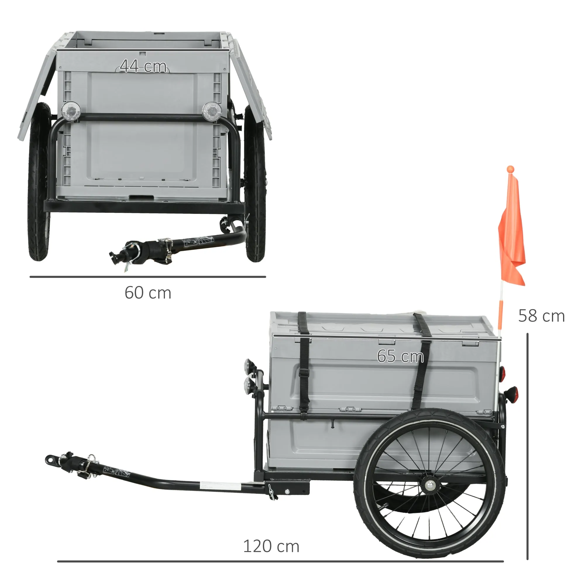 Rootz Bicycle Trailer - Cargo Carrier - Transport Trailer - 65L Storage Box - Robust Steel Construction - 60cm x 40cm x 36cm