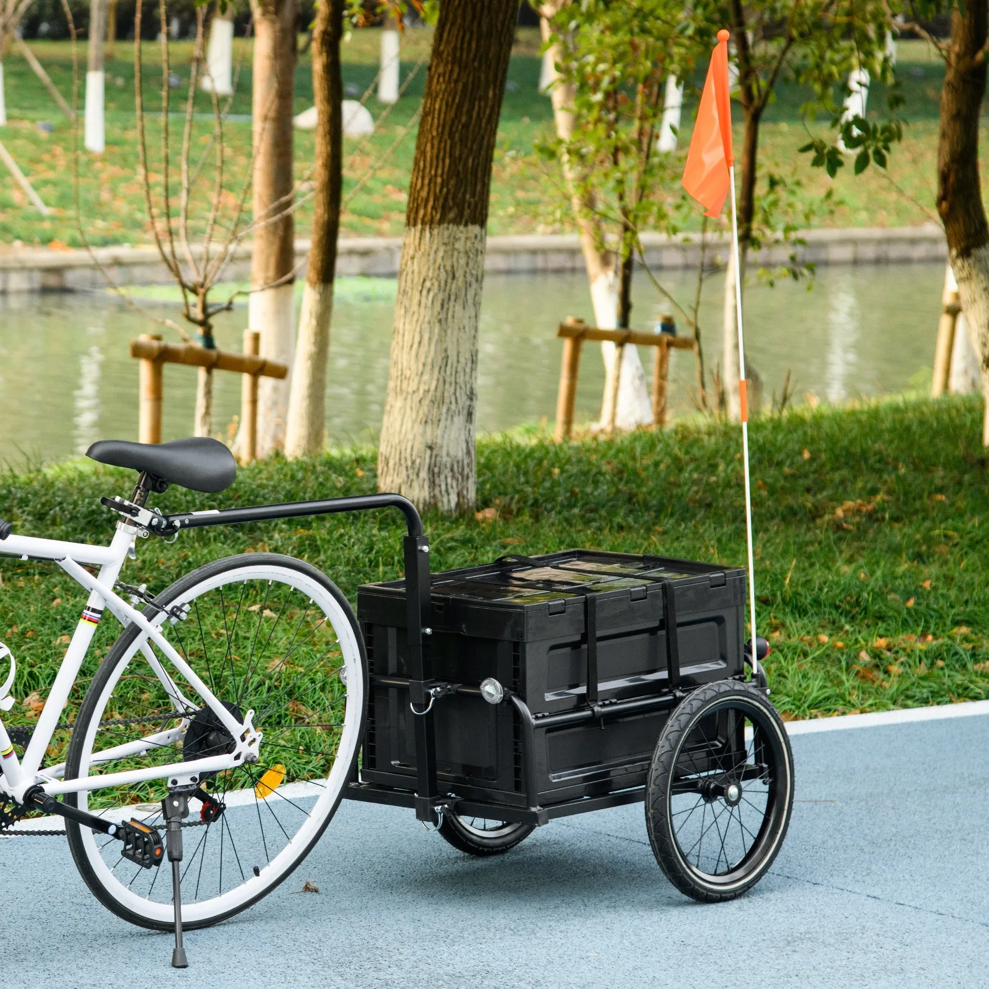 Rootz Bike Trailer - Cargo Trailer - Bicycle Cart - 65L Foldable Storage, Safety Reflectors, 145cm x 61cm x 76/81cm, Max Load 40kg, Black