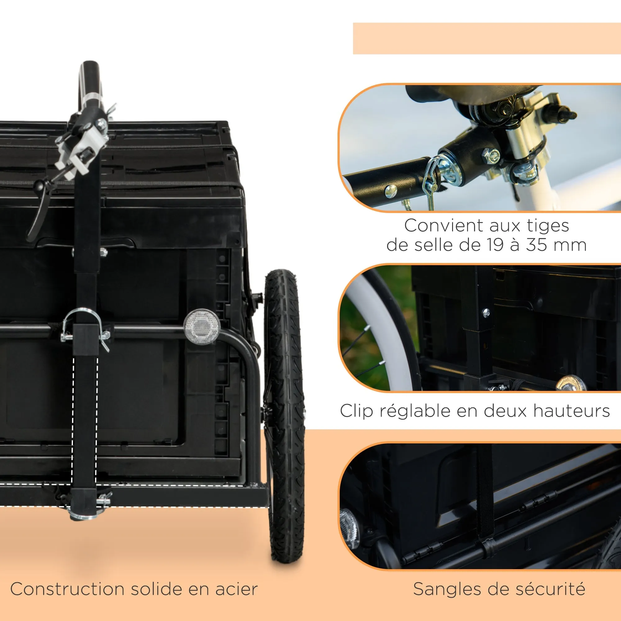 Rootz Bike Trailer - Cargo Trailer - Bicycle Cart - 65L Foldable Storage, Safety Reflectors, 145cm x 61cm x 76/81cm, Max Load 40kg, Black