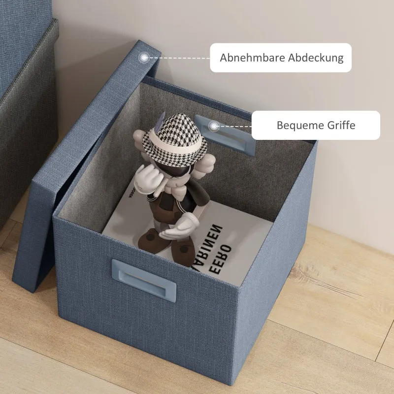 Rootz Storage Box Set - 3 Cubes - Collapsible Bins - Linen Look - Removable Lid - Side Handles - Space Saving - Blue - 30cm x 30cm x 29cm