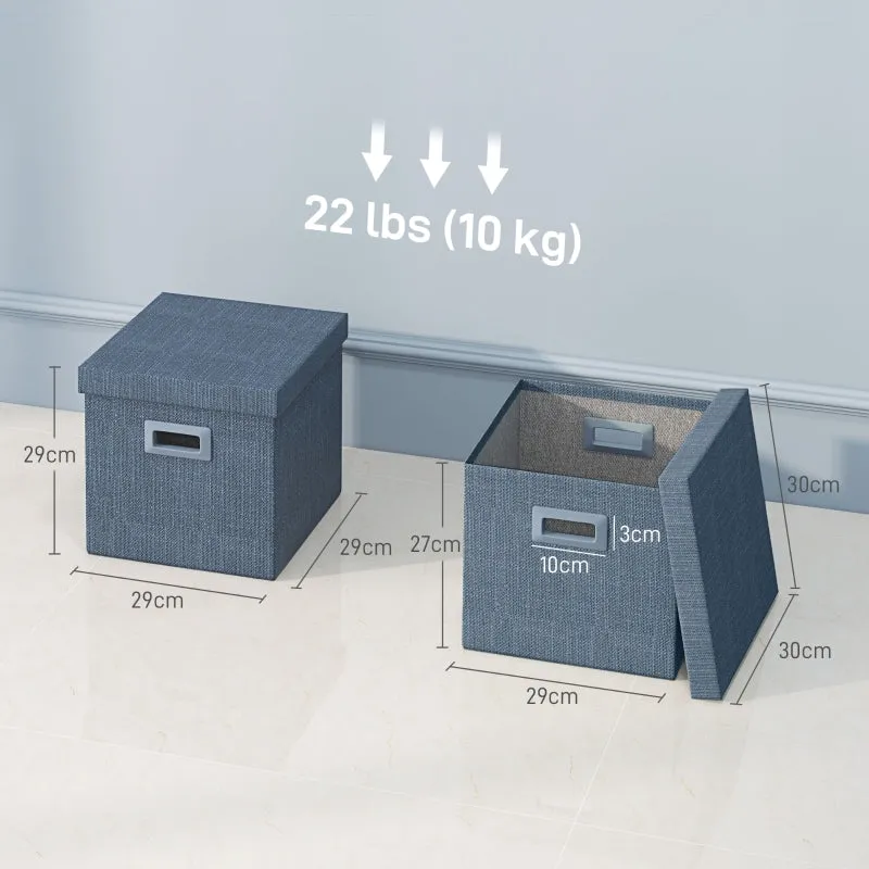 Rootz Storage Box Set - 3 Cubes - Collapsible Bins - Linen Look - Removable Lid - Side Handles - Space Saving - Blue - 30cm x 30cm x 29cm