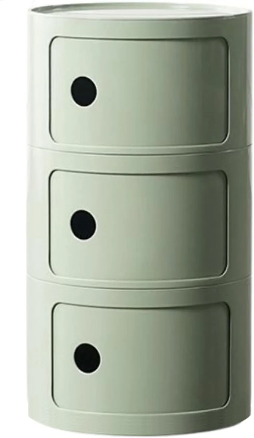 Round Nightstand with 3 Drawers, Modern Style Side Table, Multifunctional End Table Storage Cabinet for Living Room, Bedroom, Bathroom (Green)
