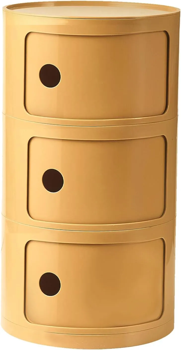 Round Nightstand with 3 Drawers, Modern Style Side Table, Multifunctional End Table Storage Cabinet for Living Room, Bedroom, Bathroom (Orange)